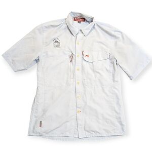 Simms Short Sleeve Button Up Fishing Shirt Mens Small With Embroidery